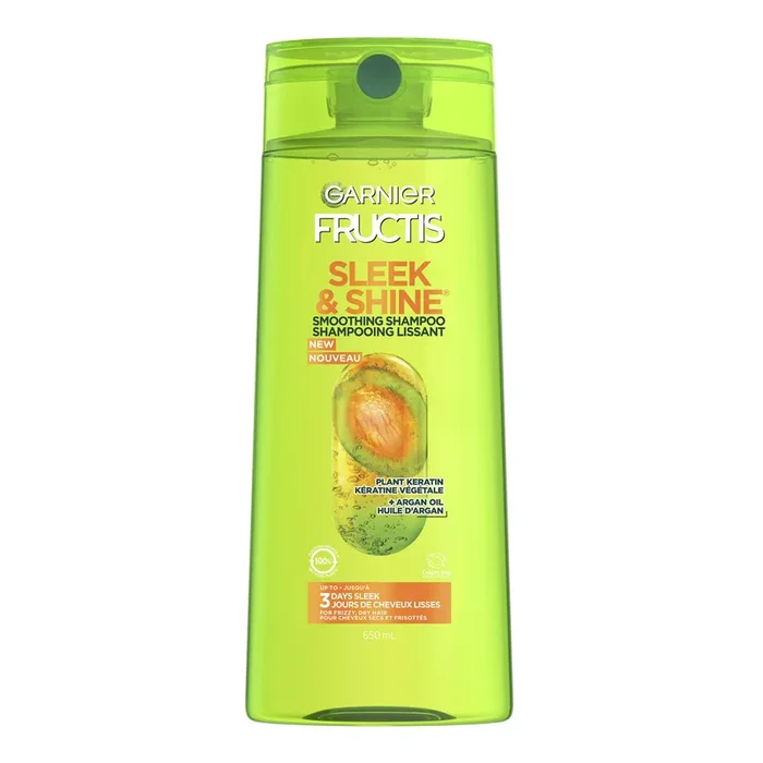 Garnier Fructis Sleek & Shine Smoothing Shampoo, For Frizzy and Dry Hair, with Argan Oil, 650 mL