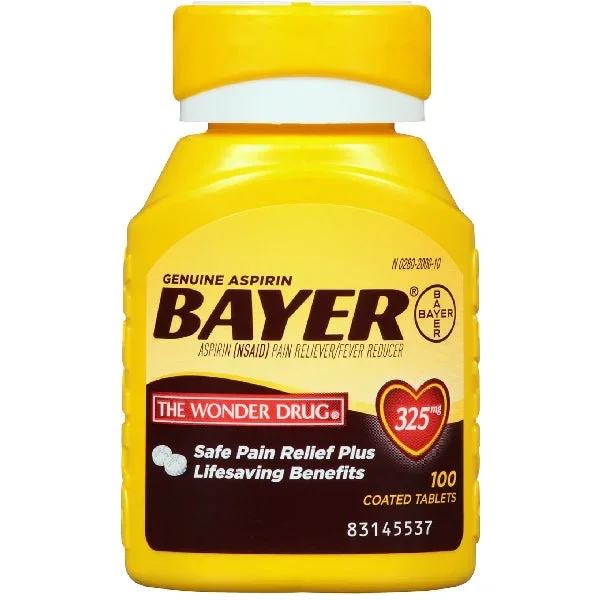 Genuine Bayer Aspirin 325mg with EZ Grip Cap, 100 Tablets