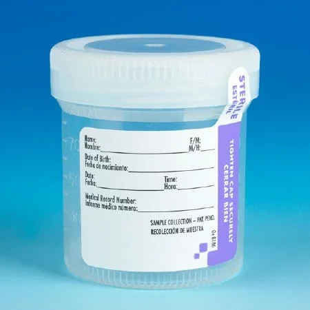 Globe Scientific Tite-Rite Specimen Container 53 mm Opening Polypropylene Patient Information Screw Cap 90 mL (3 oz.) Sterile – 6526