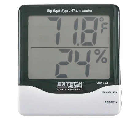 Grainger Extech Big Digit Digital Thermometer / Hygrometer Fahrenheit / Celsius 14° to 140°F (-10° to +60°C) Without External Probe Desk / Wall Mount Battery Operated – 4PC65