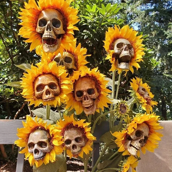 Halloween Decor Skull Sunflowers, Garden outdoor halloween house decor