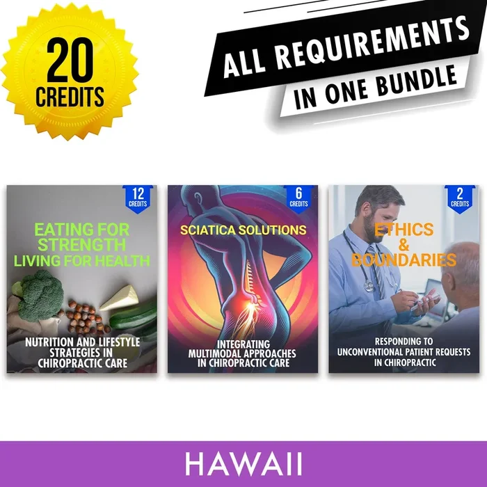 Hawaii Package 1: Full Recertification – All Required Chiropractic Continuing Education Hours in One Package, 20 Credits
