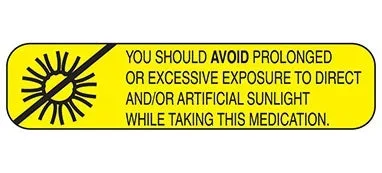 Health Care Logistics Indeed Pre-Printed Label Auxiliary Label You Should Avoid Prolonged Or Excessive Exposure To Direct And/Or Artificial Sunlight While Taking This Medication Yellow 3/8 X 1-5/8 Inch – 2011