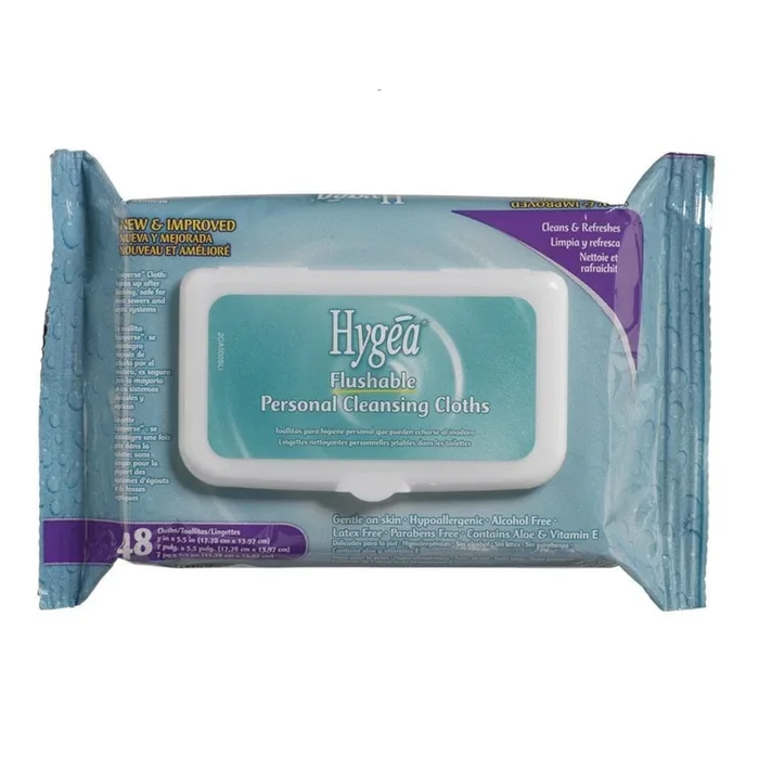 Hygea Flushable Personal Cleansing Cloths with Aloe and Vitamin E