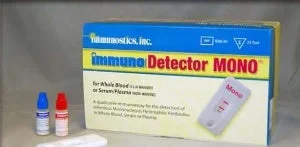Immunostics Detector Mono Rapid Test Kit Infectious Disease Immunoassay Infectious Mononucleosis Whole Blood / Serum / Plasma Sample CLIA Waived for Whole Blood / CLIA Moderate Complexity for Serum and Plasma 25 Tests – IDM-25