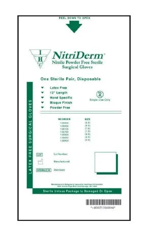 Innovative Healthcare Corporation NitriDerm Surgical Glove Size 6 Sterile Nitrile Standard Cuff Length Bisque White Not Chemo Approved – 135600