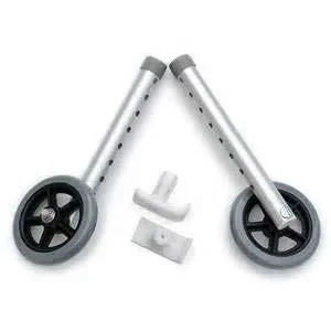Invacare Single Spoked FixedWheel Attachments with Rear Glide Tip, 5″ Adult: 33″ to 39″ and Junior: 28″ to 33″ Height Adjustment, Package of 2