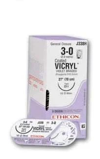 J & J Healthcare Systems Coated Vicryl SUTUPAK Suture without Needle Braided Polyglactin 910 Absorbable Coated Size 3 – 0 18 Inch Suture – J110T