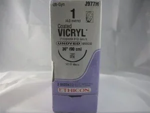 J & J Healthcare Systems Coated Vicryl Suture with Needle Absorbable Coated Undyed Suture Braided Polyglactin 910 Size 1 36 Inch Suture 1-Needle 48 mm Length 1/2 Circle Taper Point Needle – J977H