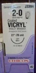 J & J Healthcare Systems Coated Vicryl Suture with Needle Absorbable Coated Violet Suture Braided Polyglactin 910 Size 2-0 27 Inch Suture 1-Needle 36 mm Length 1/2 Circle Taper Point Needle – J339H