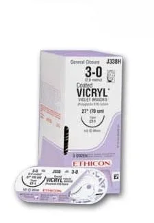 J & J Healthcare Systems Coated Vicryl Suture without Needle Braided Polyglactin 910 Absorbable Coated Size 1 54 Inch Suture – J617H
