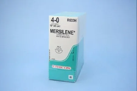 J & J Healthcare Systems Mersilene Suture with Needle Nonabsorbable Uncoated White Suture Braided Polyester Size 4-0 18 Inch Suture 1-Needle 19 mm Length 3/8 Circle Reverse Cutting Needle – R633H