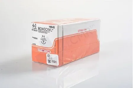 J & J Healthcare Systems Monocryl Suture with Needle Absorbable Uncoated Violet Suture Monofilament Poliglecaprone Size 4-0 18 Inch Suture 1-Needle 13 mm Length 3/8 Circle Precision Point – Reverse Cutting Needle – Y464G