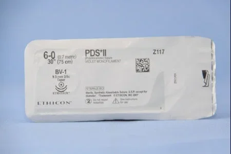 J & J Healthcare Systems PDS II Suture with Needle Absorbable Uncoated Violet Suture Monofilament Polydioxanone Size 6-0 30 Inch Suture Double-Armed 9.3 mm Length 3/8 Circle Taper Point Needle – Z117H
