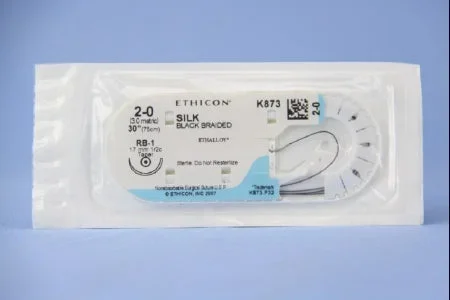 J & J Healthcare Systems Perma-Hand Suture with Needle Nonabsorbable Coated Black Suture Braided Silk Size 2-0 30 Inch Suture 1-Needle 17 mm Length 1/2 Circle Taper Point Needle – K873H