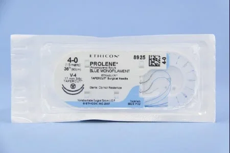 J & J Healthcare Systems Prolene Suture with Needle Nonabsorbable Uncoated Blue Suture Monofilament Polypropylene Suture Size 4-0 36 Inch Suture Double-Armed 17 mm Length 3/8 Circle Taper Cut Needle – 8925H