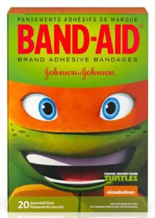 Johnson & Johnson Consumer Band-Aid Adhesive Strip 5/8 X 2-1/4 Inch / 3/4 X 3 Inch Plastic Rectangle / Spot Kid Design (Teenage Mutant Ninja Turtles) Sterile – 10381371157898