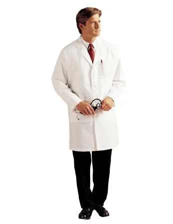 Landau Uniforms Male Reusable Notched Collar Lab Coat – White