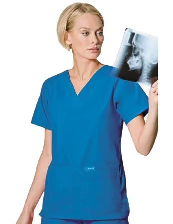 Landau Uniforms Scrub Shirt Large Royal Blue 4 Pockets Short Set-In Sleeves Female – 8219BEPLG