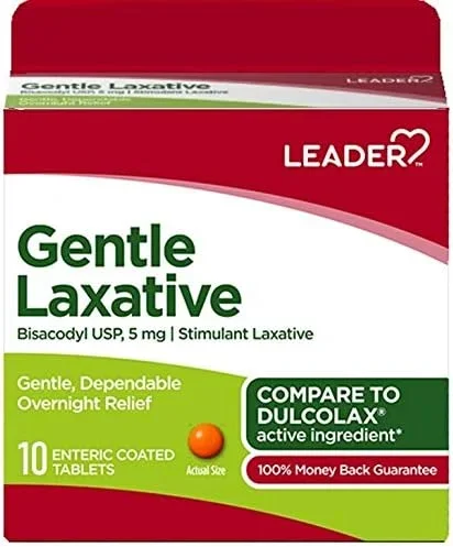 Líder Gentle Laxative, Bisacodyl USP 5 mg, 10 tabletas recubiertas entéricas