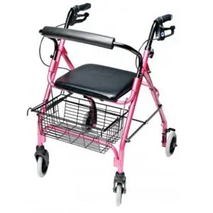 Lumex Walkabout Lite Four-Wheel Rollator, Pink, 6″ Wheel
