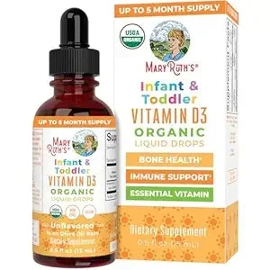 Mary Ruth’s Organics USDA Organic Vitamin D Drops | Vitamin D3 Liquid | Sugar Free | Liquid Vitamin D Drops Immune Support for Infants & Toddlers | VIT D3 | Gluten Free | Non-GMO | 90-150 Servings