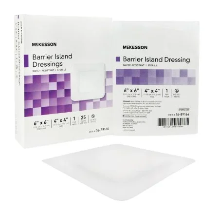 McKesson Composite Barrier Island Dressing Water Resistant Polypropylene / Rayon Pad Sterile