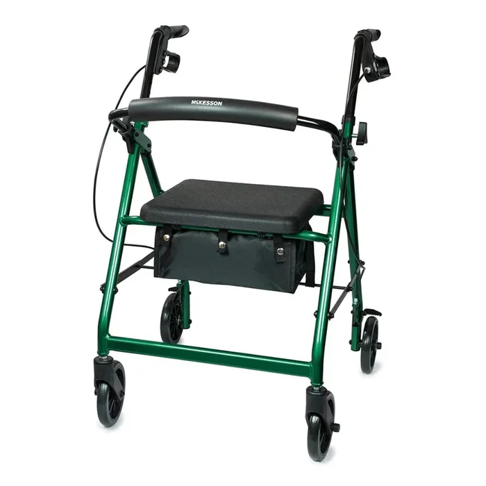 McKesson Lightweight Aluminum Folding Rollator with Padded Seat