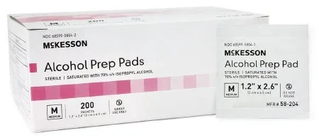 McKesson McKesson Alcohol Prep Pad Isopropyl Alcohol, 70% Isopropyl Alcohol, 70% Individual Packet Medium , 1.2 X 2 – 3/5 inch Sterile – 58-204
