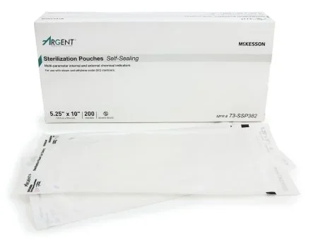 McKesson McKesson Argent Sure-Check Sterilization Pouch EO Gas / Steam 5-1/4 X 10 Inch Transparent / Blue Self Seal Paper / Film – 73-SSP382