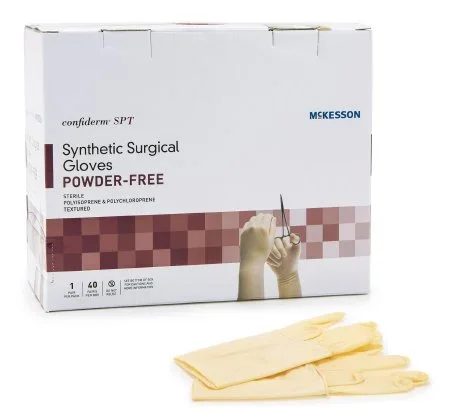 McKesson McKesson Confiderm SPT Surgical Glove Size 7 Sterile Polychloroprene / Polyisoprene Standard Cuff Length Textured Fingertips Yellow Not Chemo Approved – 915VA