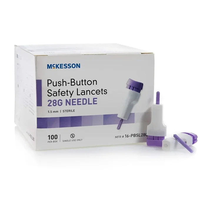 McKesson Push Button Activated Safety Lancets – 28 & 30 Gauge