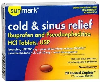 McKesson sunmark Cold and Sinus Relief 200 mg – 30 mg Strength Caplet 20 per Box – 49348009747