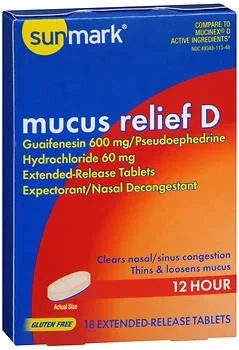 McKesson sunmark Sinus Relief 600 mg – 60 mg Strength Tablet 18 per Box – 49348011348