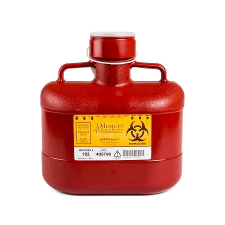 Medegen Medical Products LLC SharpStainer Sharps Container 1-Piece 11 H X 10 W X 6 D Inch 6.2 Quart Red Vertical Entry Lid – 182