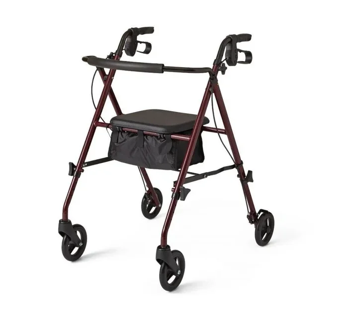 Medline Basic Steel Rollator Adjustable Height Burgundy