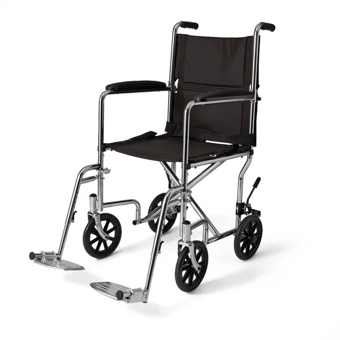 Medline Basic Steel Transport Chairs with 8″ Wheels, 17″ Seat