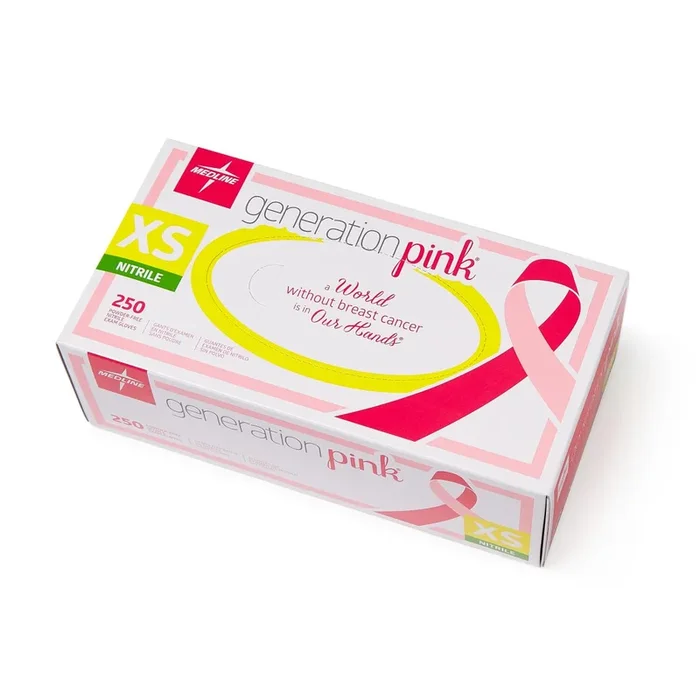 Medline Generation Pink Powder Free Nitrile Exam Gloves With SmartGuard Protective Film Barrier
