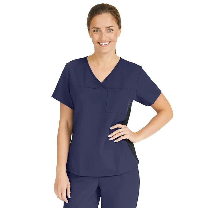 Medline Michigan Ave Women Yoga Style Stretch Scrub Top With 1 Pocket – Navy