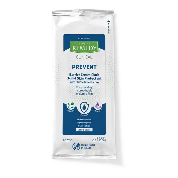 Medline Remedy Clinical 3-In-1 Skin Protectant Barrier Cream Cloths – Travel Packs