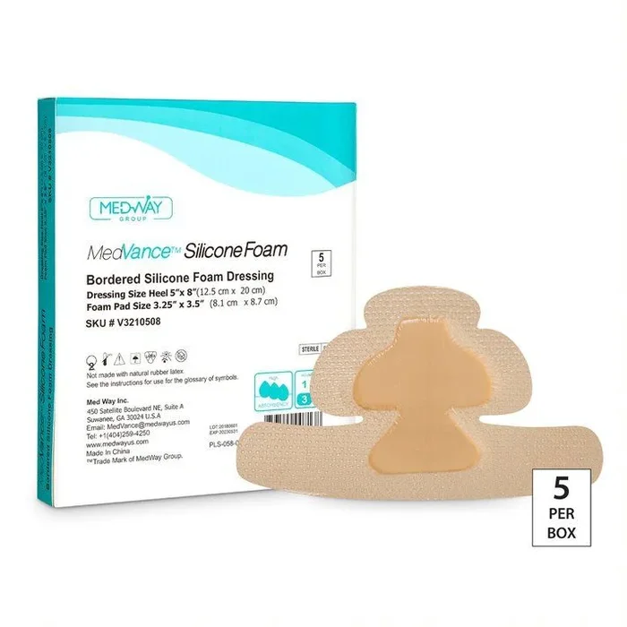MedVance Bordered Silicone 5″ x 8″ Foam Dressing, 3.25″ x 3.5″ Pad, Heel