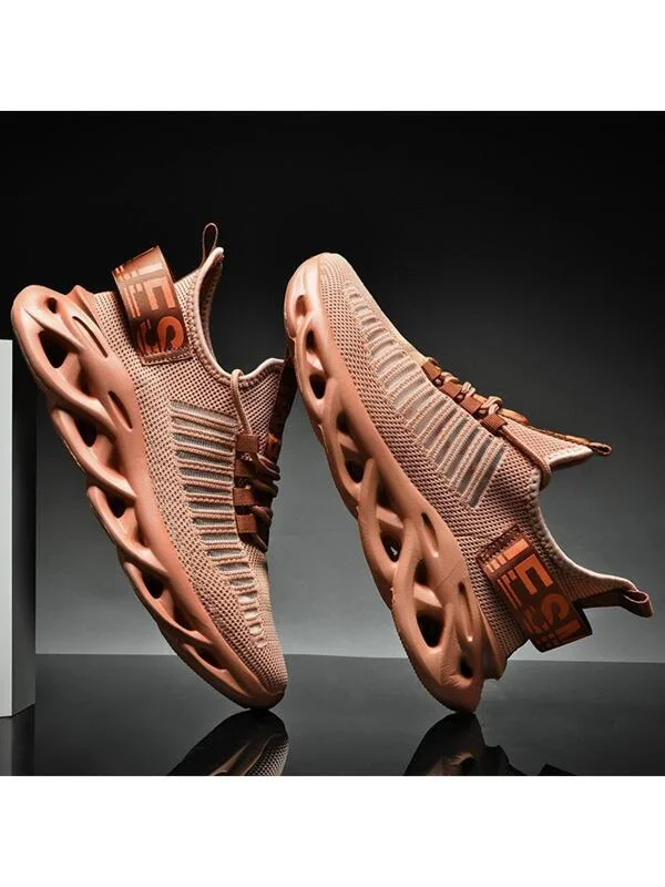 Men’s Sports Running Shoes With Breathable Design, Alphabet Print & Lace-up Closure For Outdoor Activities