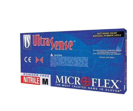Microflex Medical Ultrasense Exam Glove X-Large NonSterile Nitrile Standard Cuff Length Textured Fingertips Blue Not Chemo Approved – US-220-XL