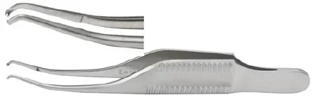 Miltex Miltex Corneal Utility Forceps Troutman-Barraquer-Colibri 3 Inch OR Grade Stainless Steel (German) NonSterile NonLocking Thumb Handle Angled 45° 1 X 2 Teeth w/Tying Platform – 18-827