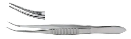 Miltex Miltex Eye Dressing Forceps 4 Inch OR Grade Stainless Steel (German) NonSterile NonLocking Thumb Handle Half Curved Serrated Tips – 18-782