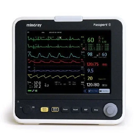 Mindray USA Passport 8 Patient Monitor 3 or 5-Lead ECG, Nellcor OxiMax SpO2, NIBP, Respiration, Temperature, Integrated Recorder, EMR Wireless 2.4/5GHz Dual Band Radio AC Power / Battery Operated – 6104F-PA00014