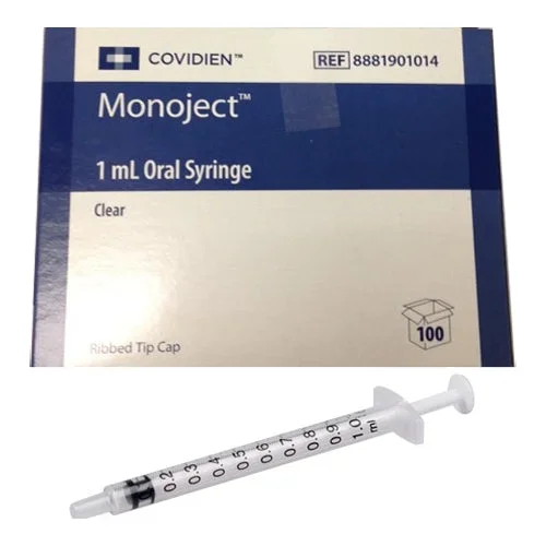 Monoject Oral Medication Syringe 1 mL, Clear (100 count)