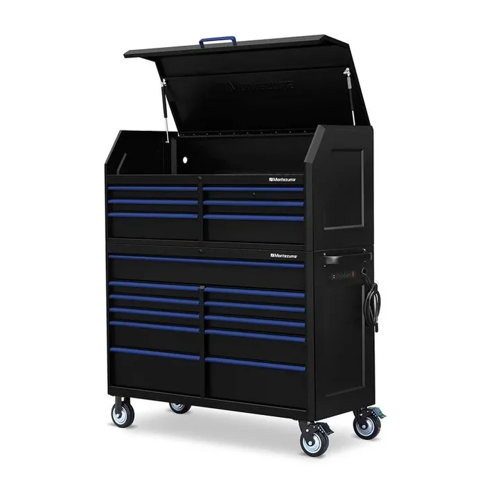 Montezuma 56 X 24 Inch Tool Box & Rolling Tool Cabinet With Multiple Power Outlets