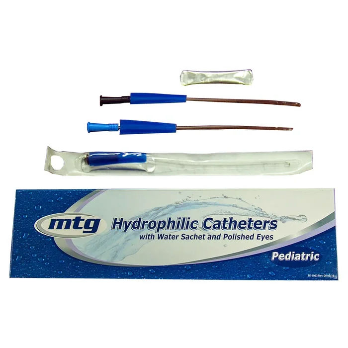 MTG Hydrophilic Straight Tip Pediatric Intermittent Catheter, 8 Fr, 10″ Vinyl Catheter with Sterile Water Sachet and Handling Sleeve