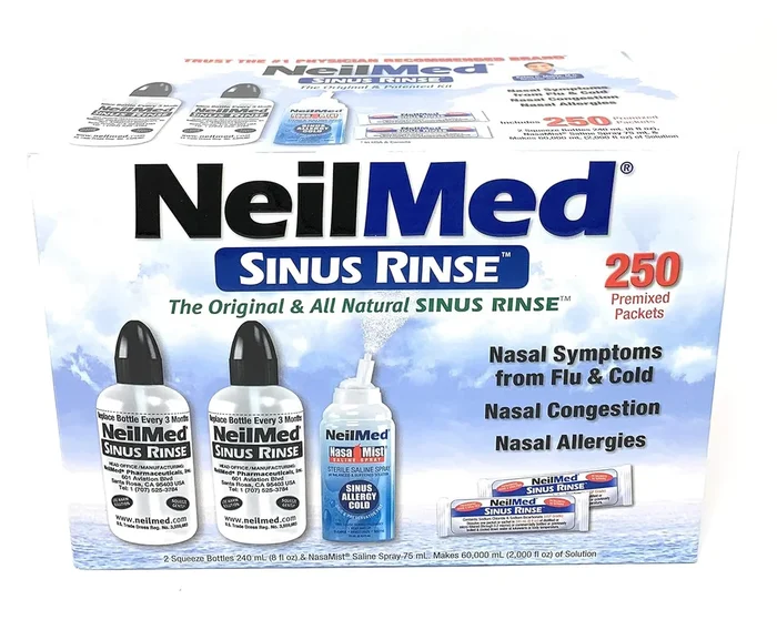 NeilMed Sinus Rinse 2-Bottle Kit + Bonus Saline Spray (250 Packets)